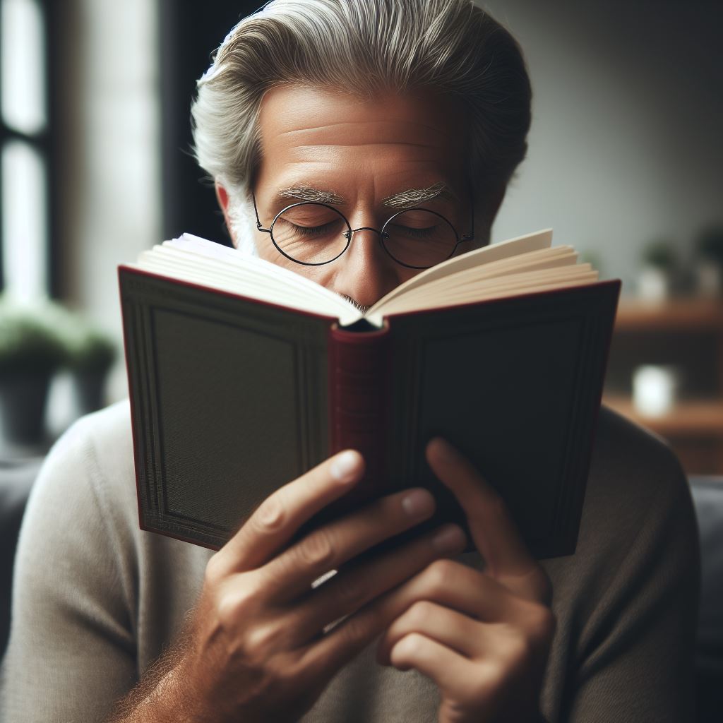 behind books, studying