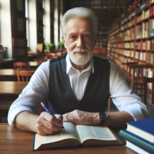 older person in library